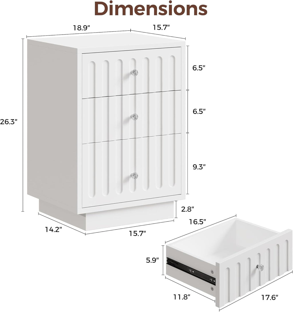 LIKEMET 26.3" 3 Drawers Nightstand