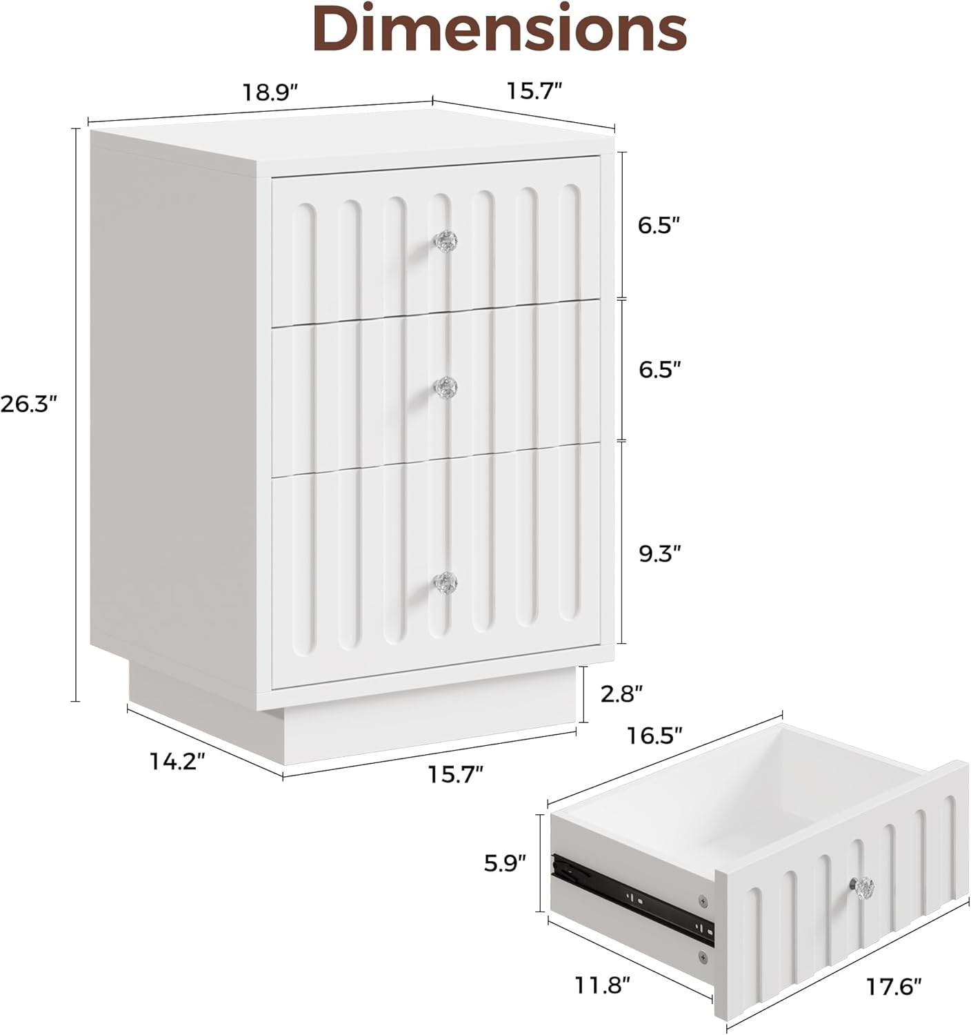 LIKEMET 26.3" 3 Drawers Nightstand