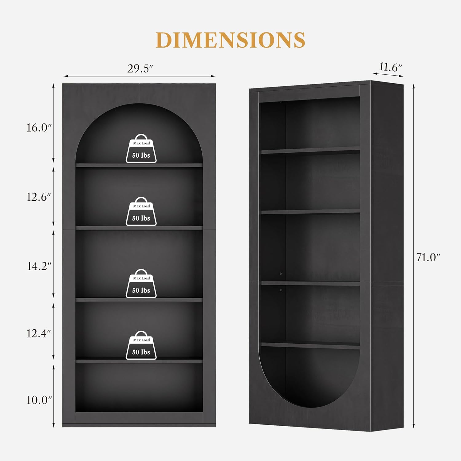 LIKEMET Rotatable Arched Bookcase（71”）