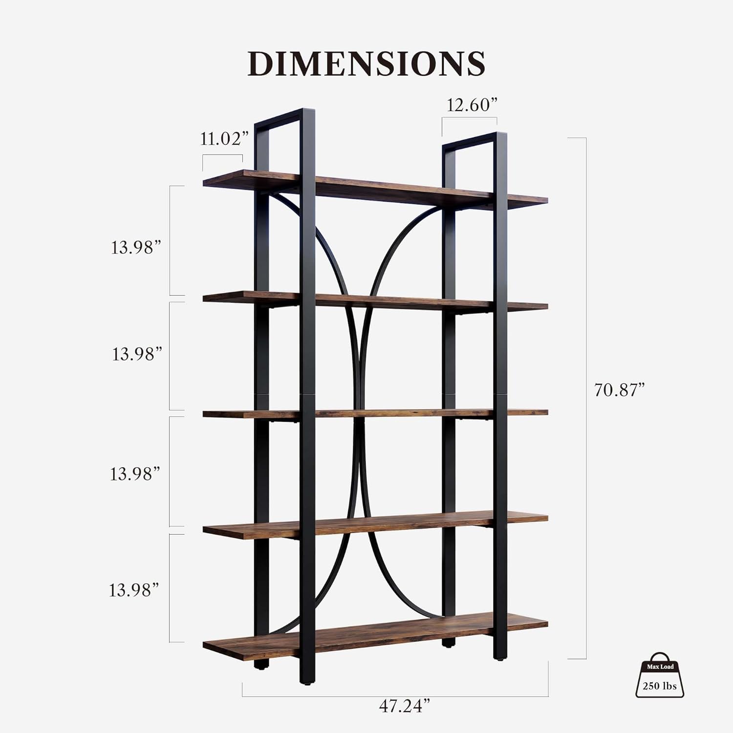 LIKEMET 70“ Open Bookshelf with Half Back