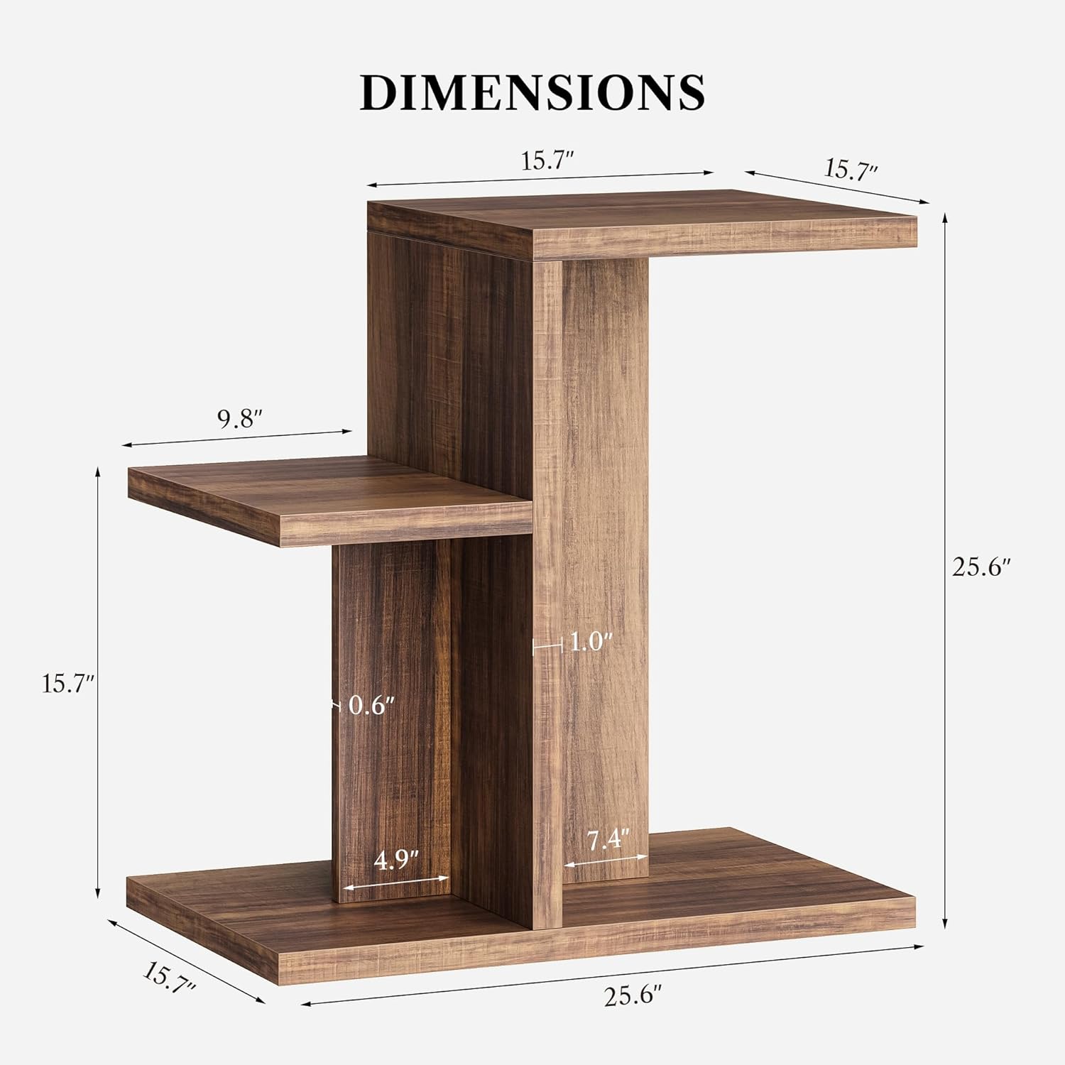 LIKEMET 2-Tier C Shaped Rustic Couch End Table