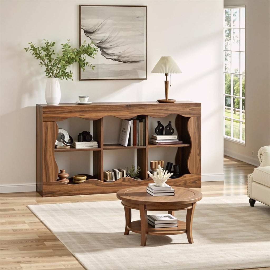 Raithouse 63 Inches Farmhouse Entryway Table, 3-Tier Console Table with 6 Storage, Brown(UPC: 722385213478)