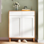 LIKEMET Wooden 4-Tier Shoe Cabinet with Louver Doors