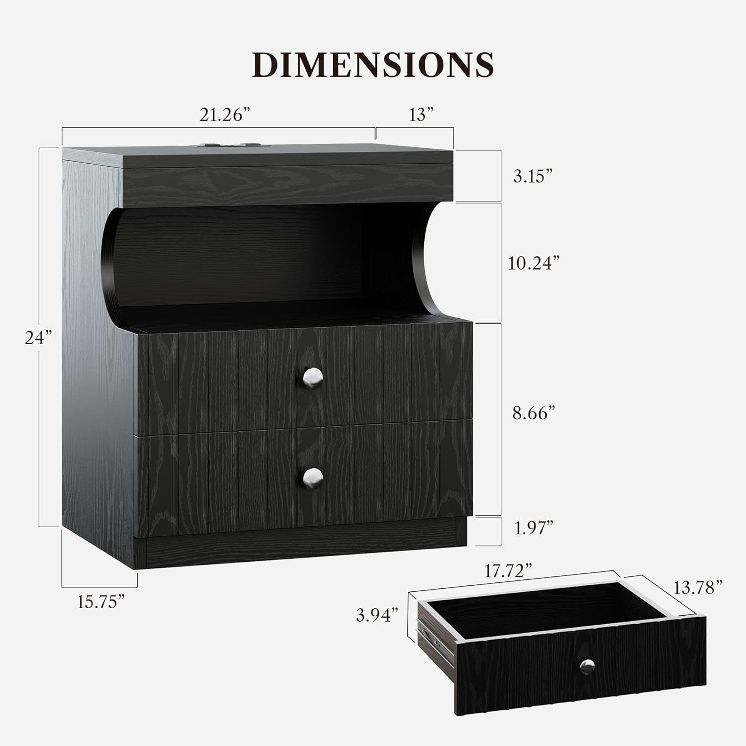 LIKEMET 21" French Nightstand ( LED & Charging Station )