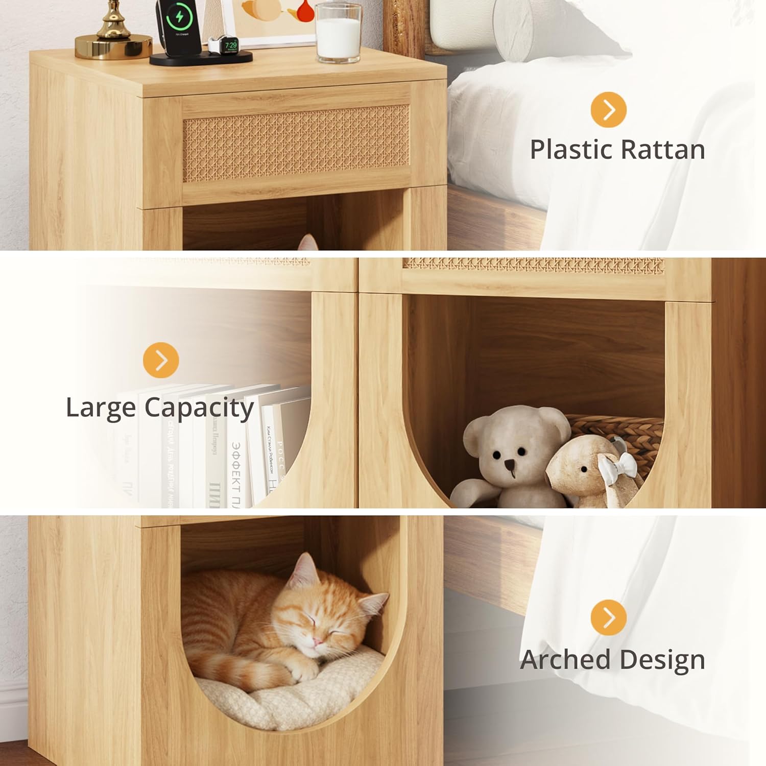 LIKEMET Bohemian-style Rattan Arched End Table（20”）