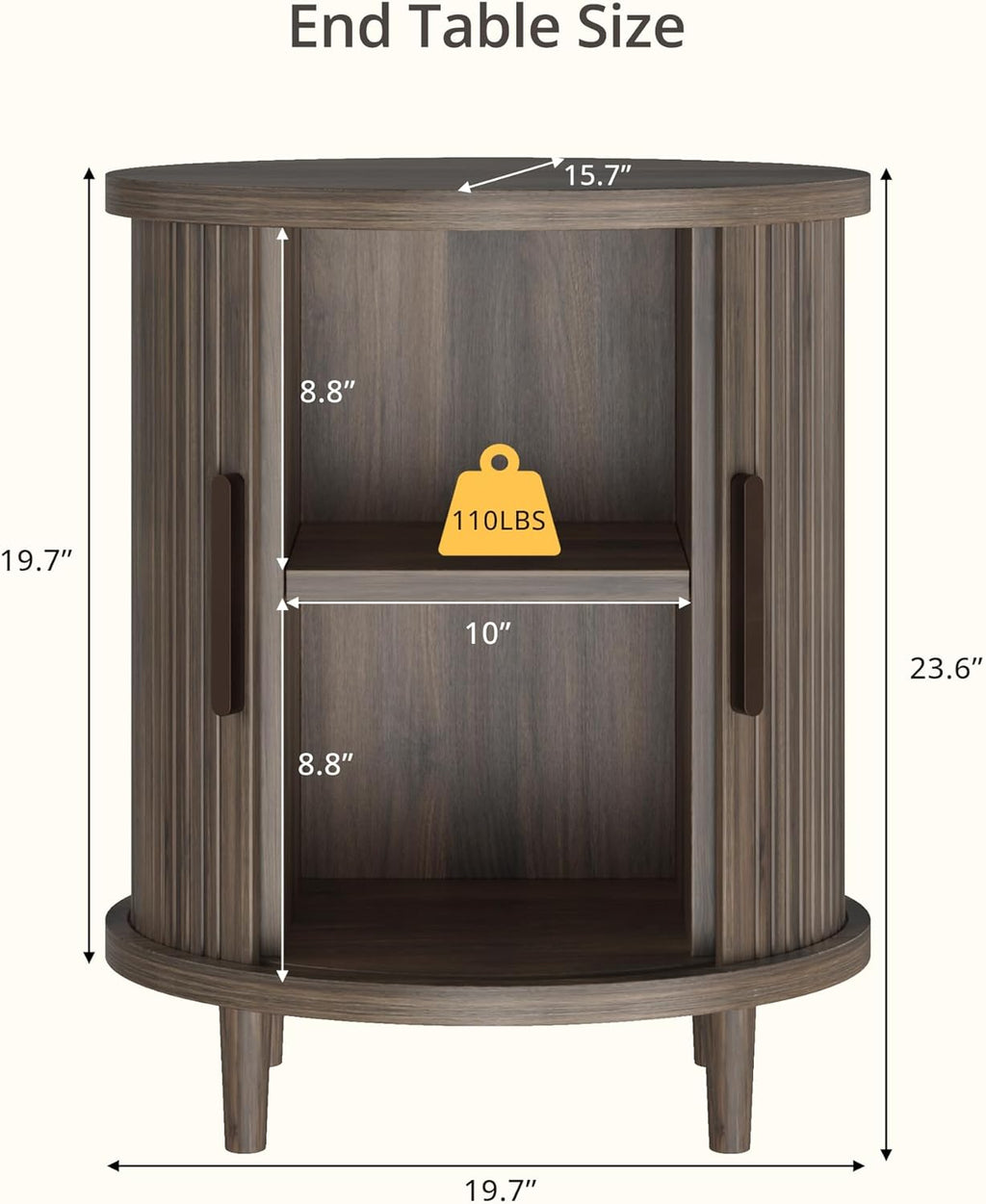 LIKEMET Round Walnut End Table（20“）