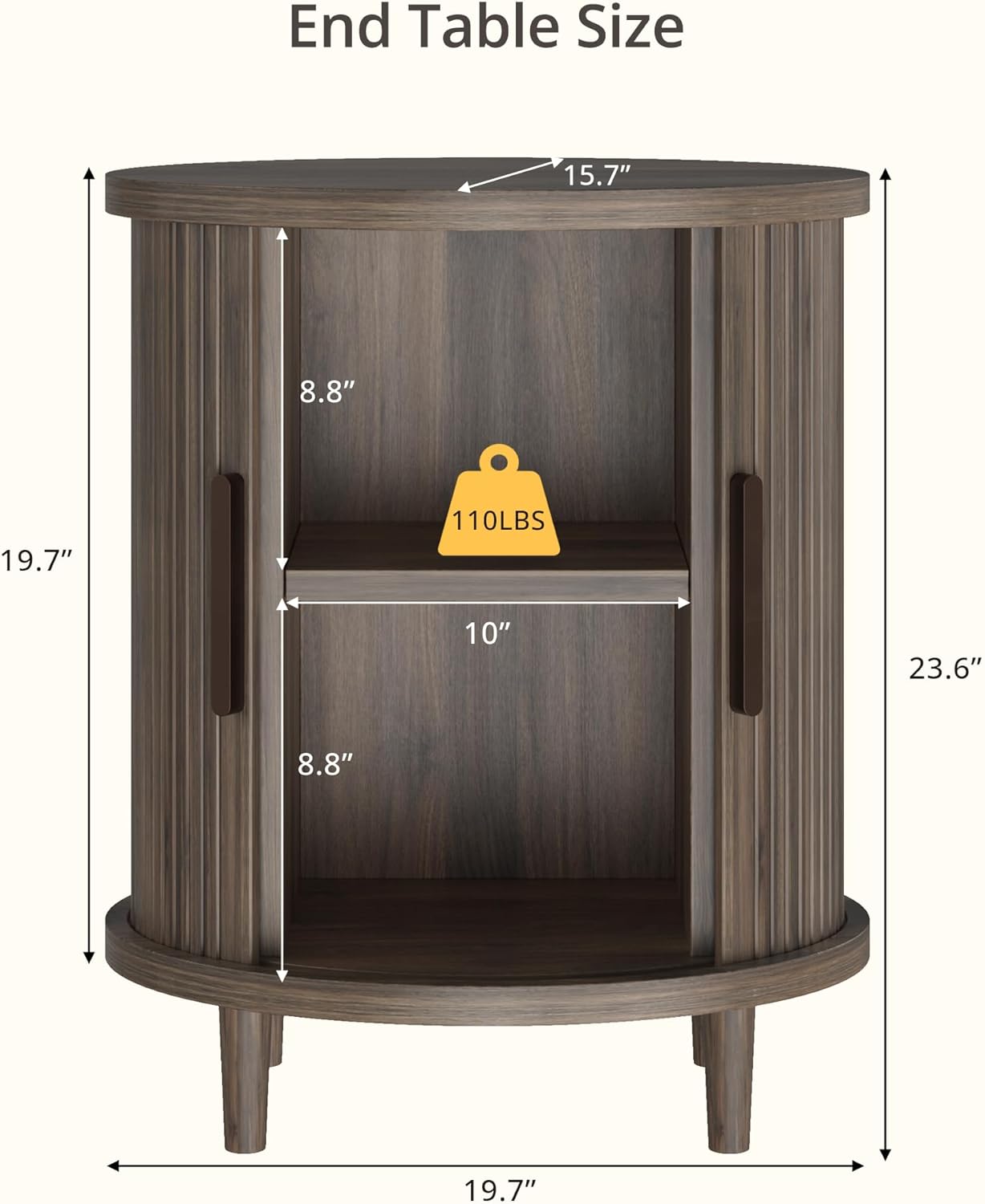 LIKEMET Round Walnut End Table（20“）