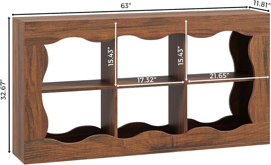 Raithouse 63 Inches Farmhouse Entryway Table, 3-Tier Console Table with 6 Storage, Brown(UPC: 722385213478)