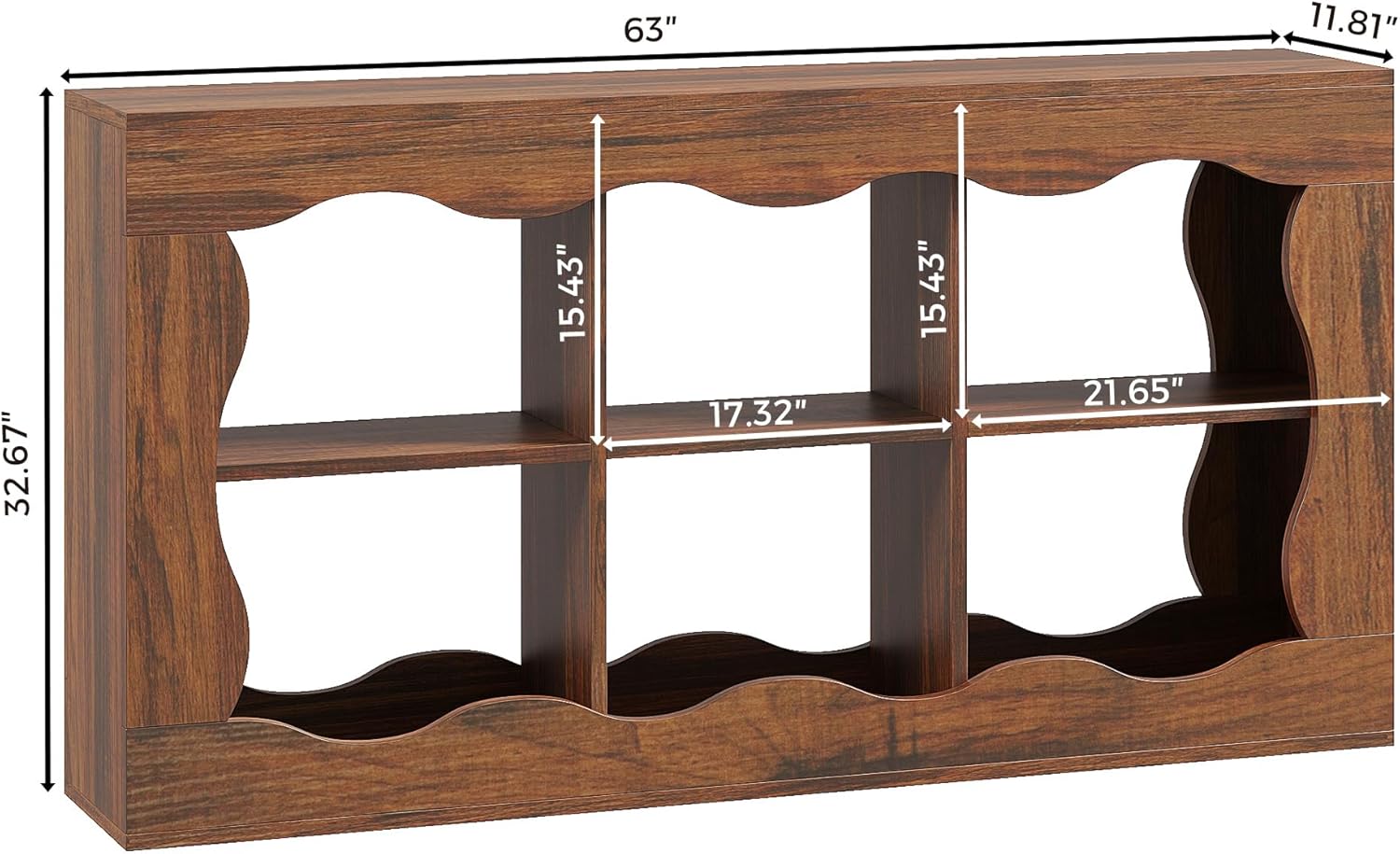 63 Inches Farmhouse Entryway Table, 3-Tier Console Table with 6 Storage, Brown(UPC: 722385213478)