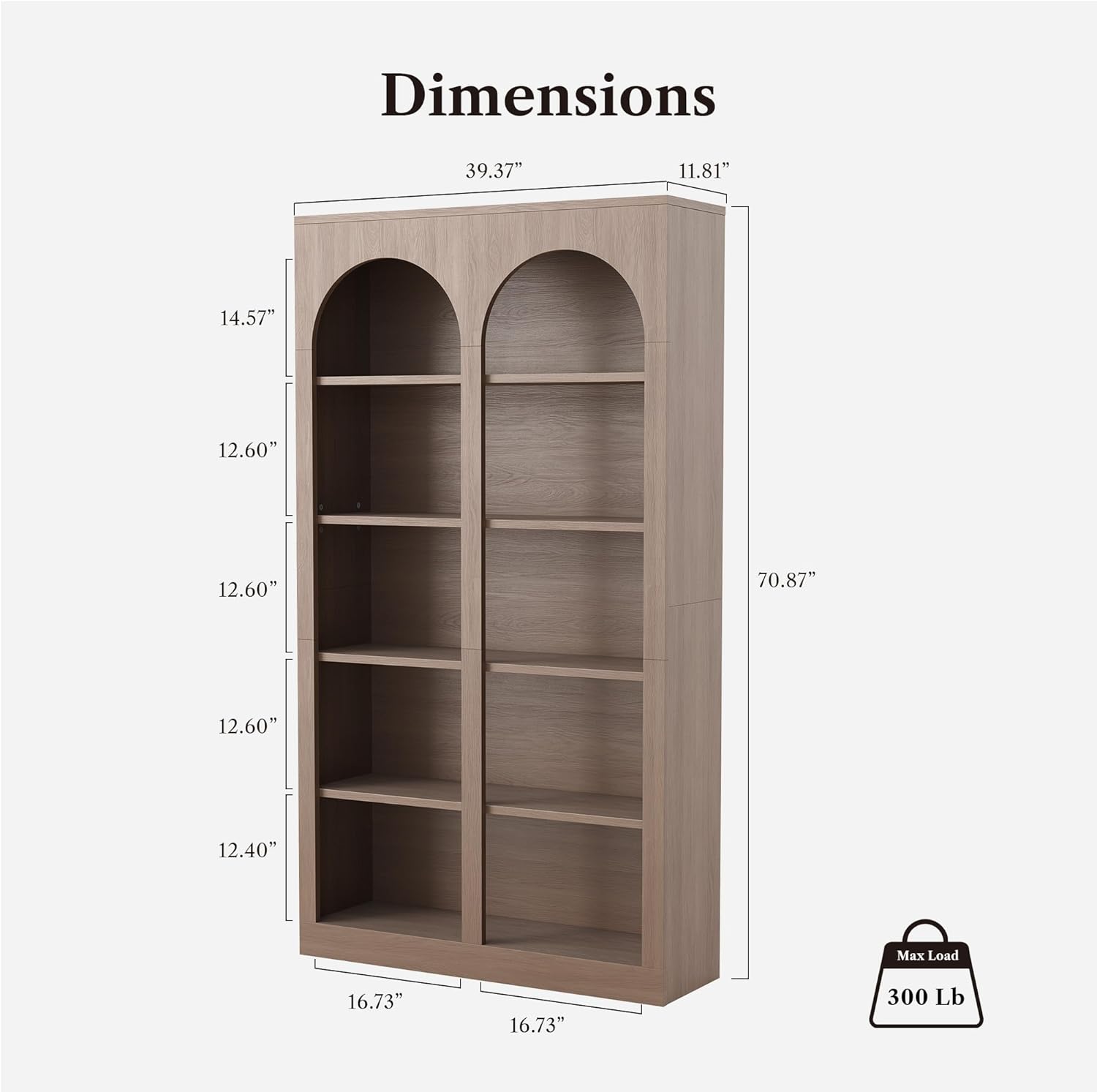 LIKEMET 70.8" Wooden High Arched Bookcase