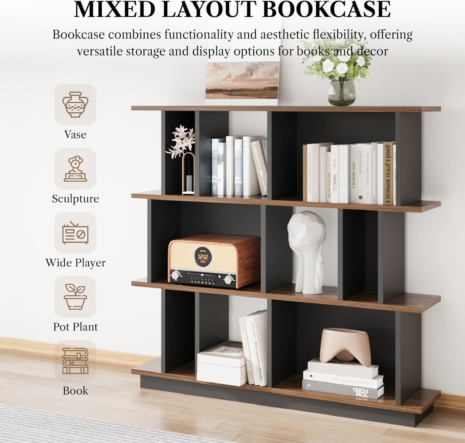 LIKEMET 47" Geometric Bookshelf