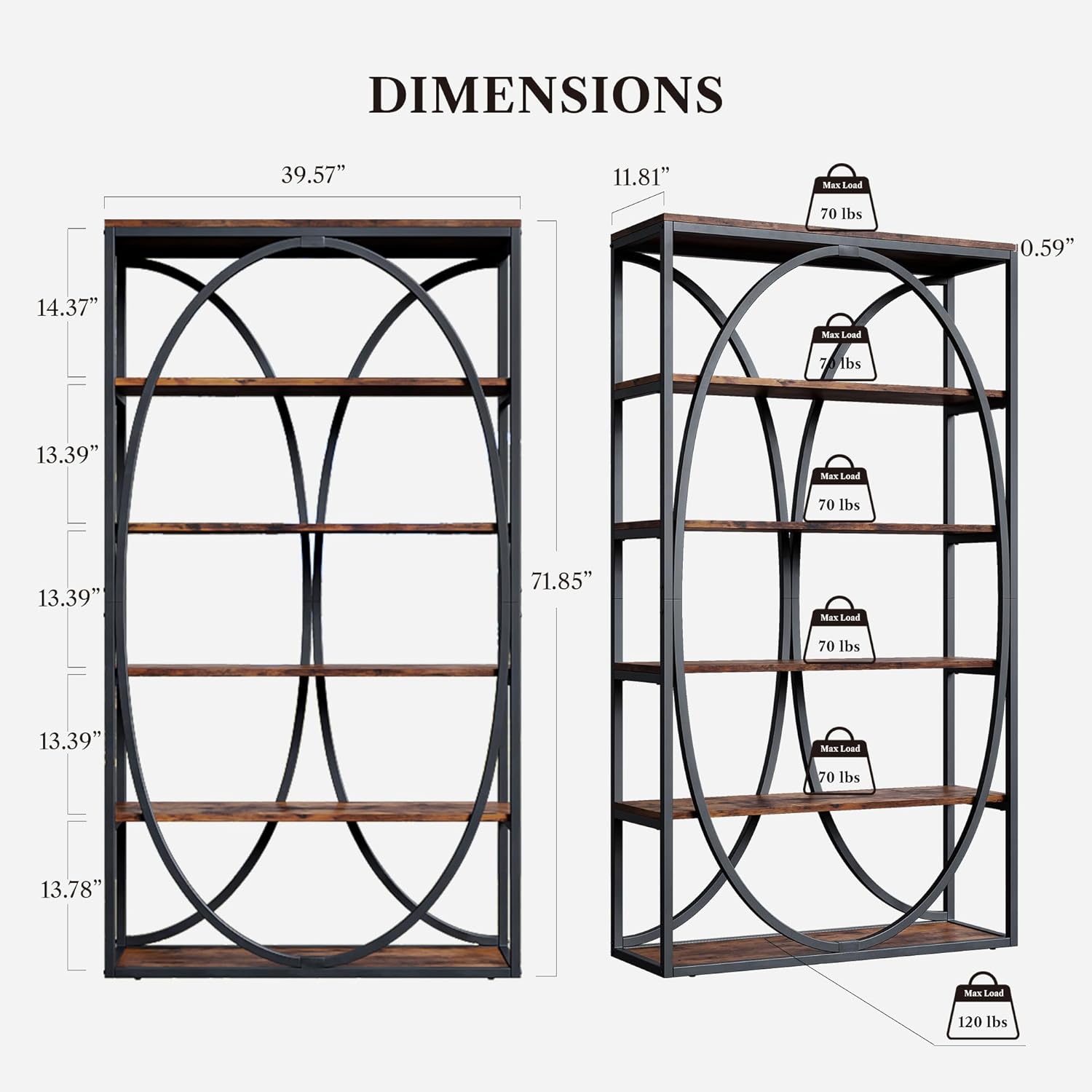 LIKEMET 39.3" Metal Industrial Bookcase
