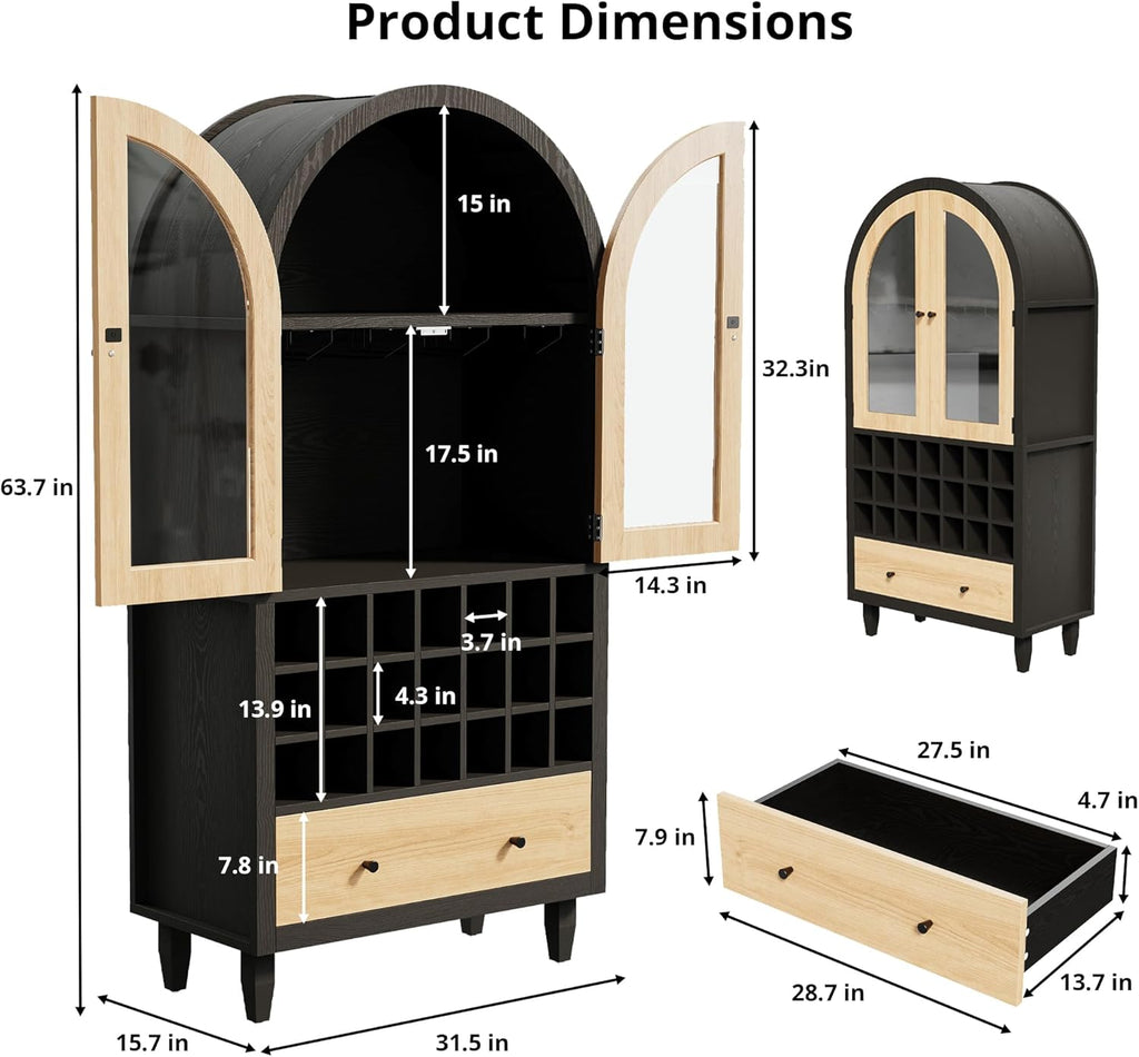 LIKEMET 63" Arched Bar Cabinet with Doors
