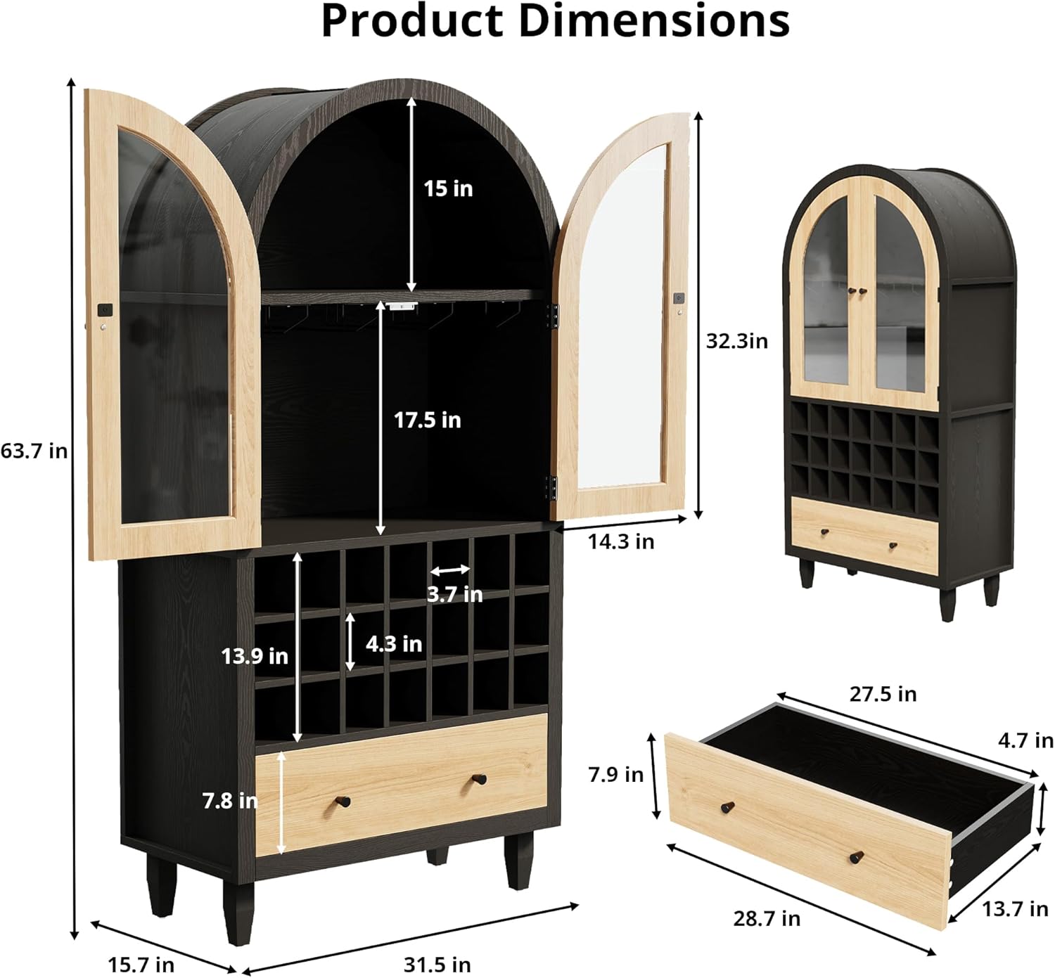 LIKEMET 63" Arched Bar Cabinet with Doors