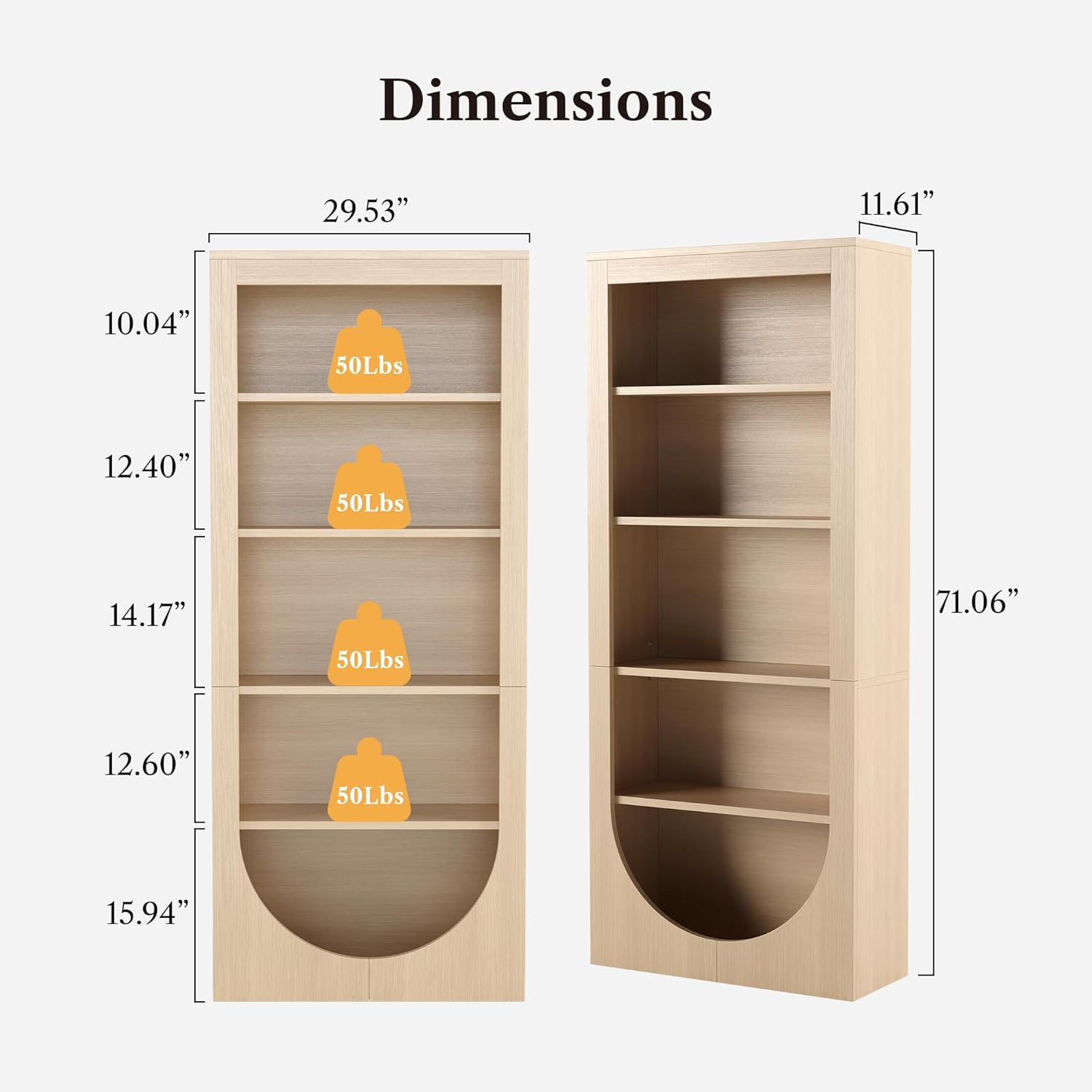 LIKEMET Rotatable Arched Bookcase（71”）