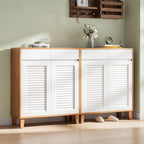 LIKEMET Wooden 4-Tier Shoe Cabinet with Louver Doors