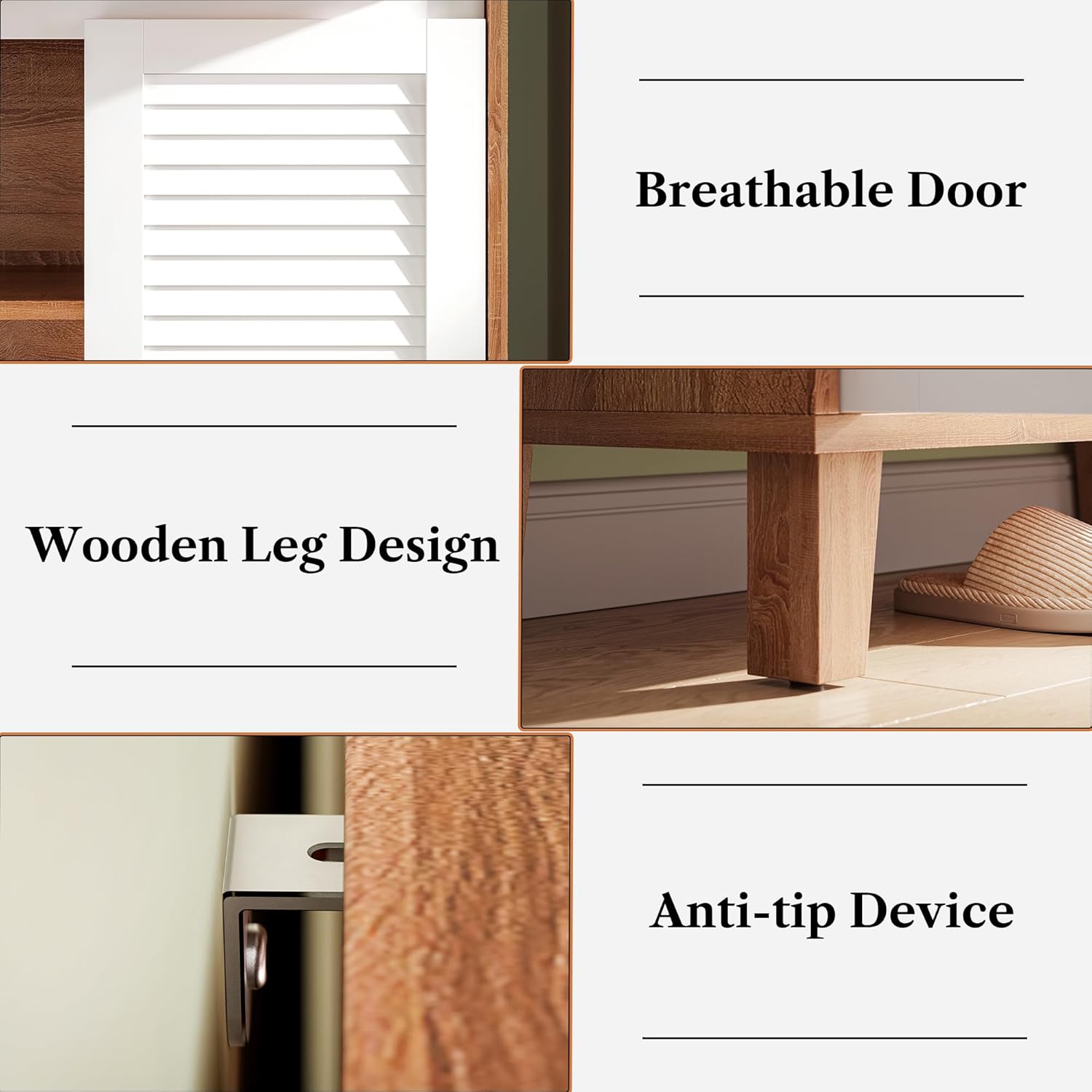 LIKEMET Wooden 4-Tier Shoe Cabinet with Louver Doors