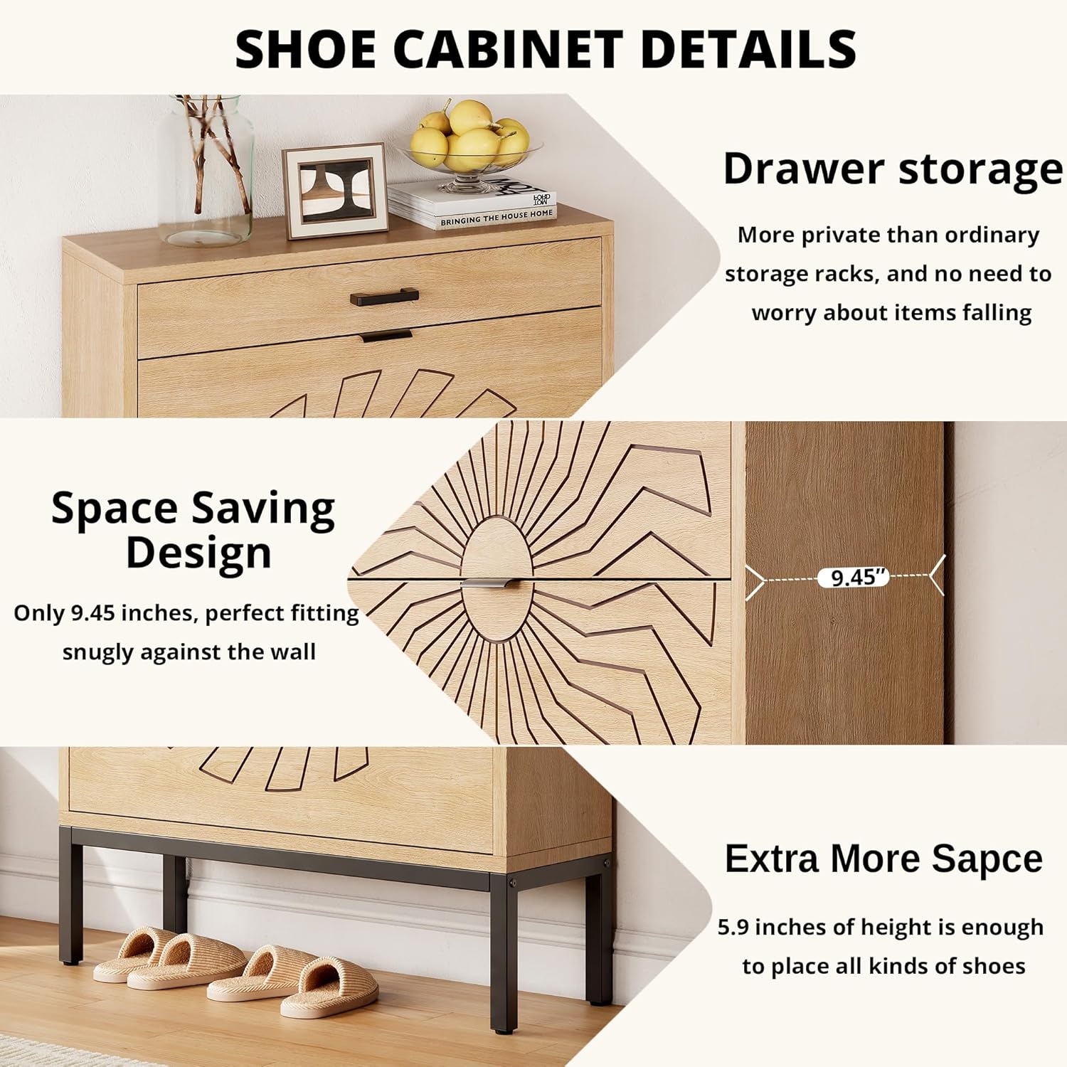 LIKEMET Carved Sunflower Shoe Rack