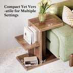 LIKEMET 2-Tier C Shaped Rustic Couch End Table