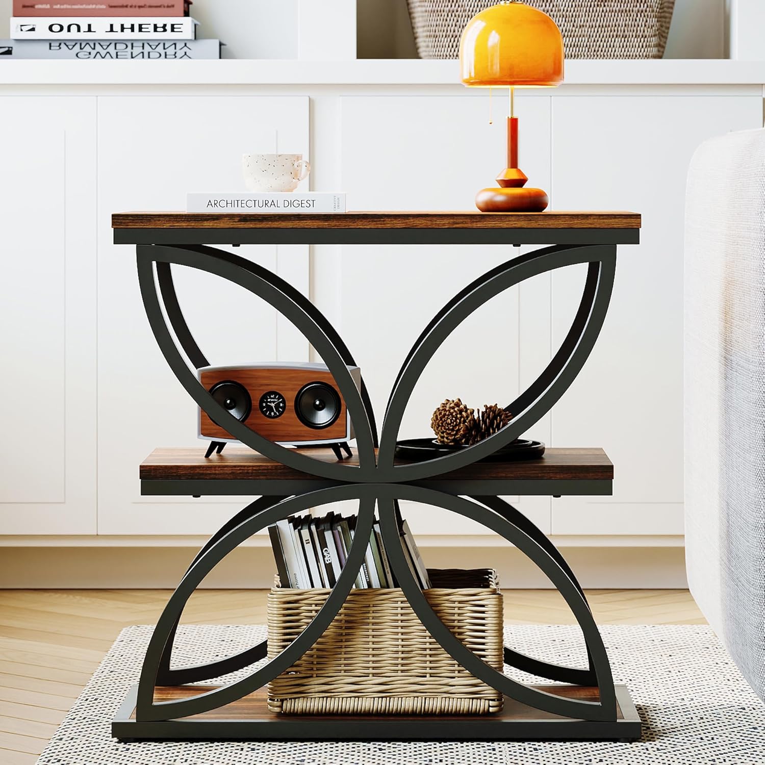 LIKEMET Butterfly Metal Frame Wooden End Table