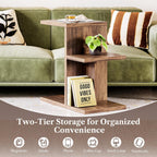 LIKEMET 2-Tier C Shaped Rustic Couch End Table