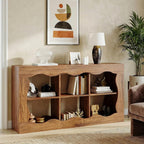Raithouse 63 Inches Farmhouse Entryway Table, 3-Tier Console Table with 6 Storage, Brown(UPC: 722385213478)