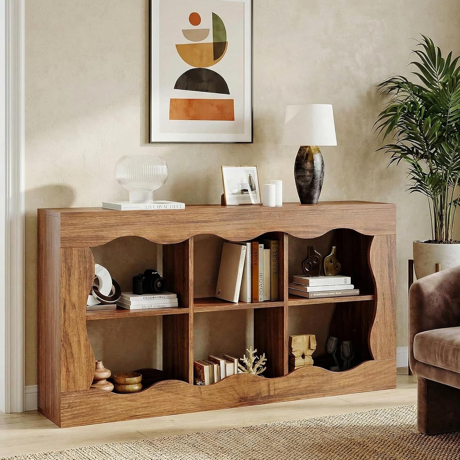 Raithouse 63 Inches Farmhouse Entryway Table, 3-Tier Console Table with 6 Storage, Brown(UPC: 722385213478)