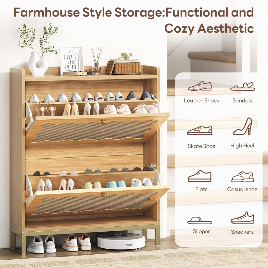 LIKEMET 4-tier Wave-shaped Rattan Shoe Cabinet（31.4“）