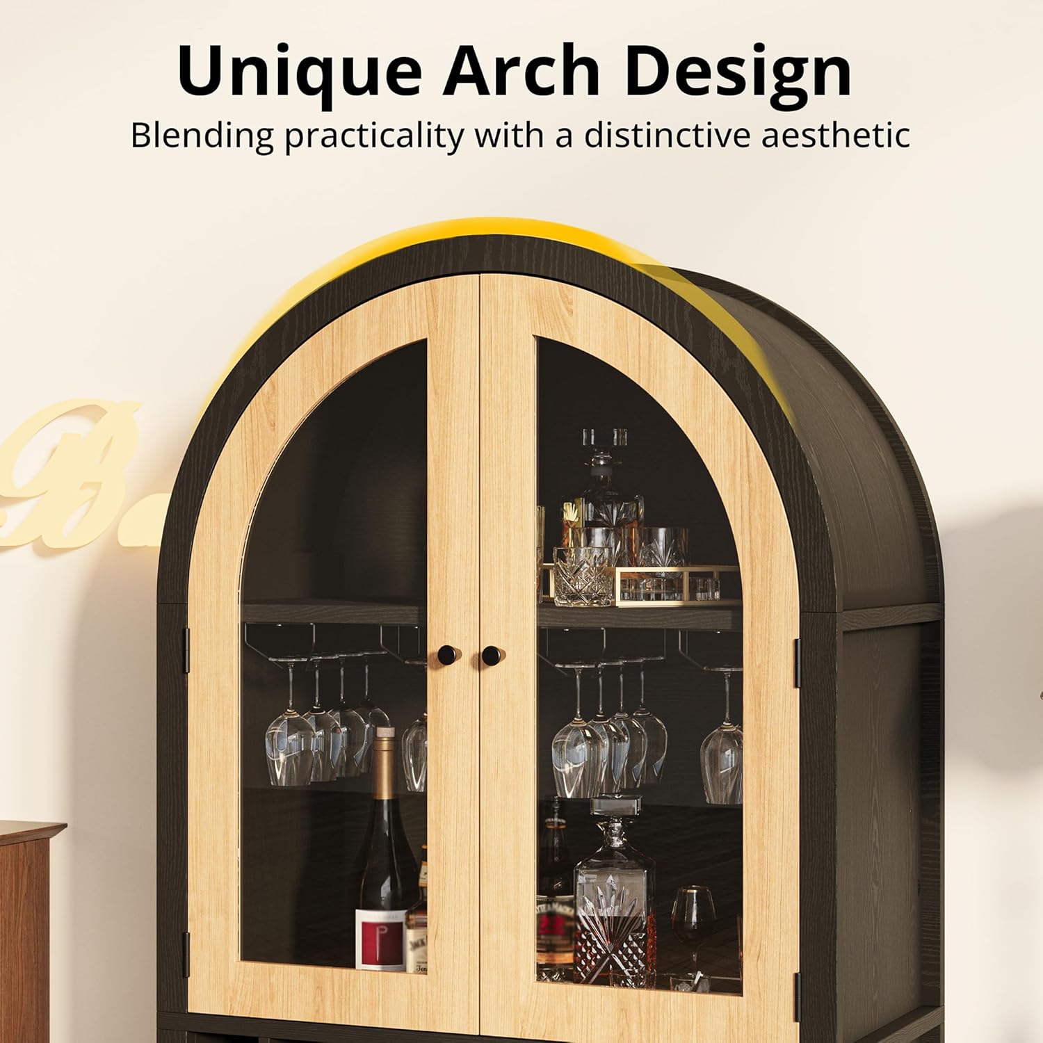 LIKEMET 63" Arched Bar Cabinet with Doors