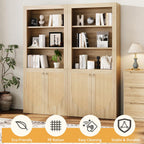 LIKEMET Medieval-style Rattan Bookshelf with Doors（70.9”）
