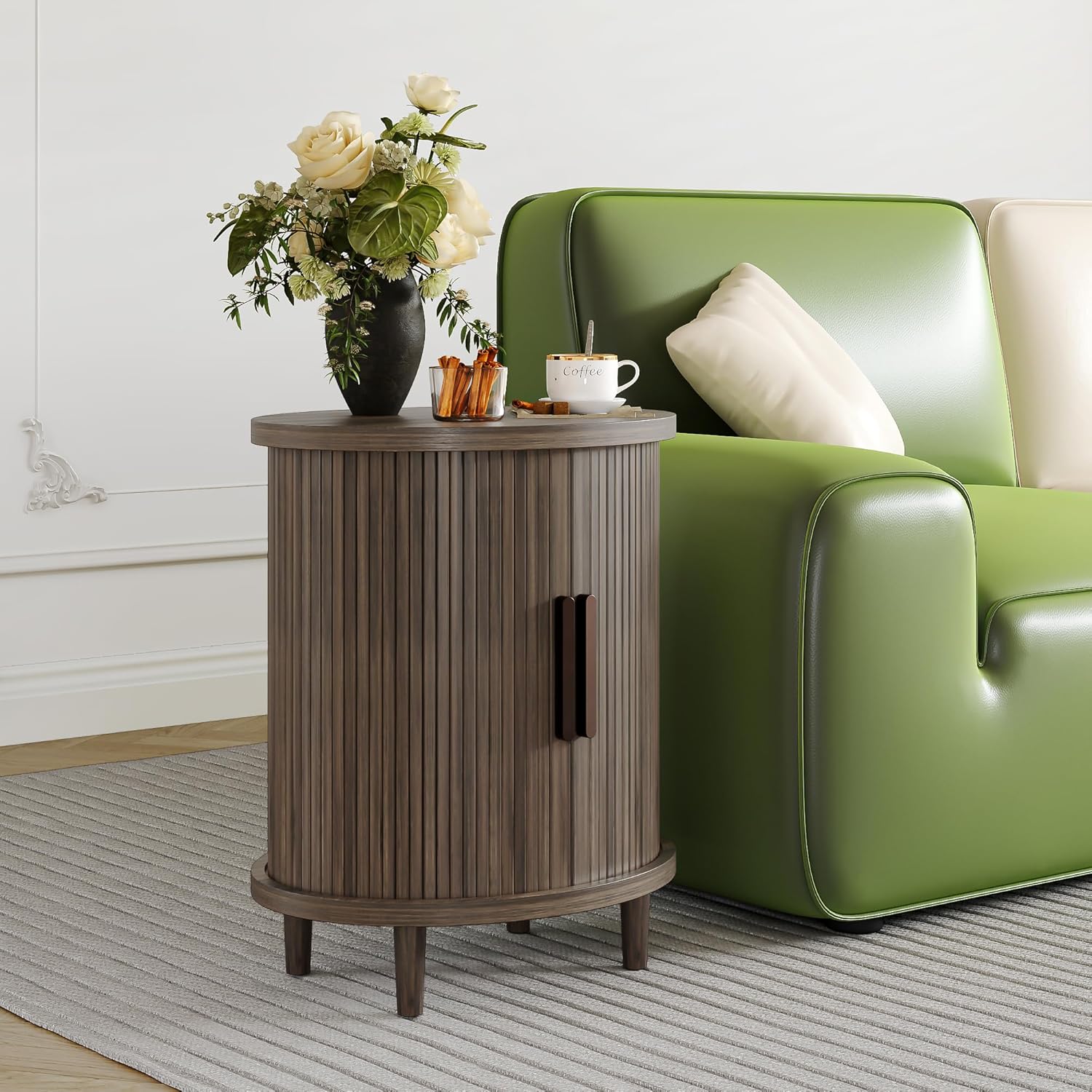 LIKEMET Round Walnut End Table（20“）