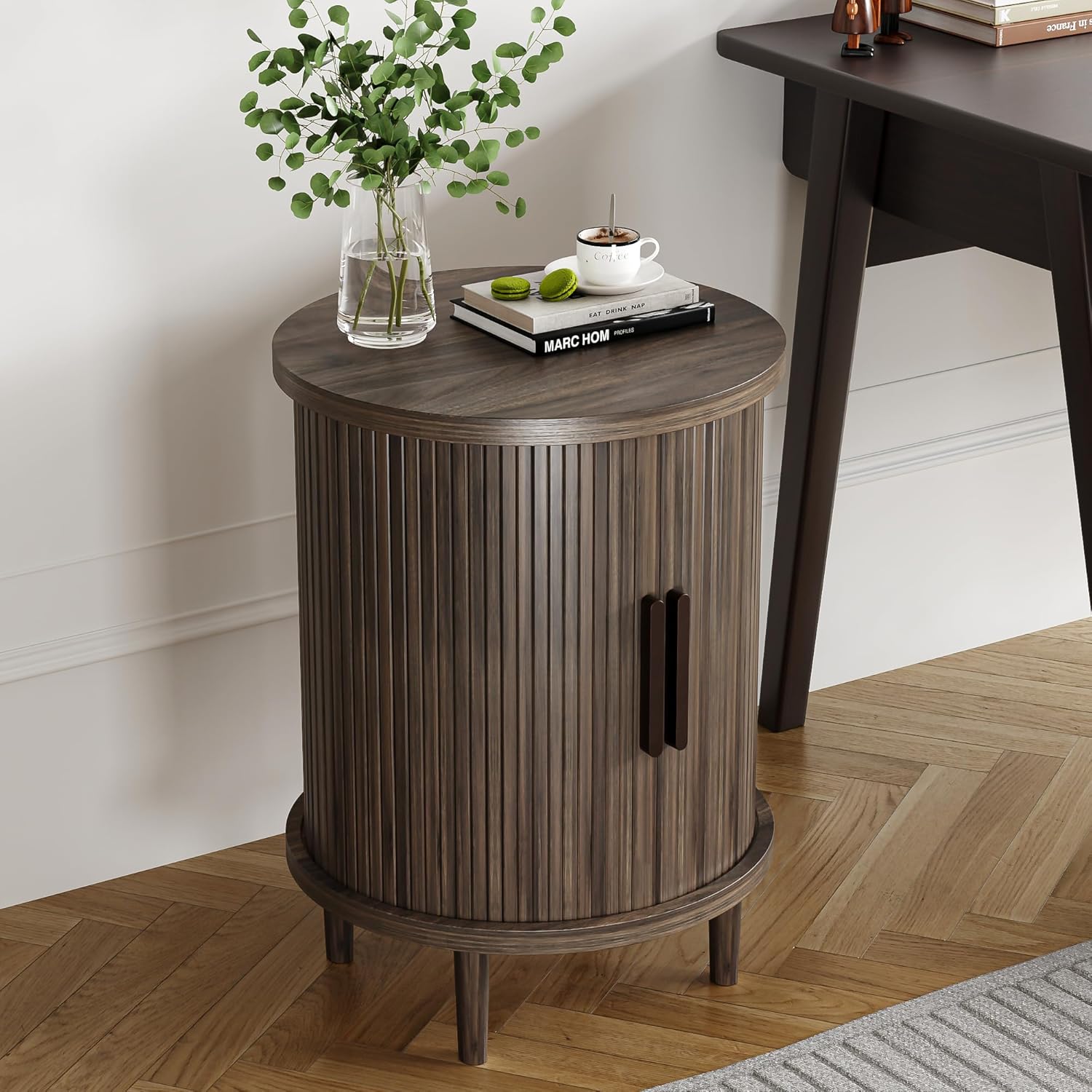 LIKEMET Round Walnut End Table（20“）