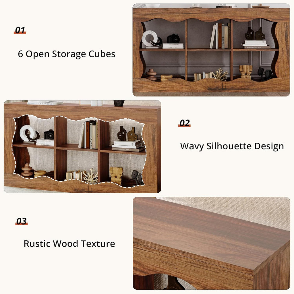 Raithouse 63 Inches Farmhouse Entryway Table, 3-Tier Console Table with 6 Storage, Brown(UPC: 722385213478)