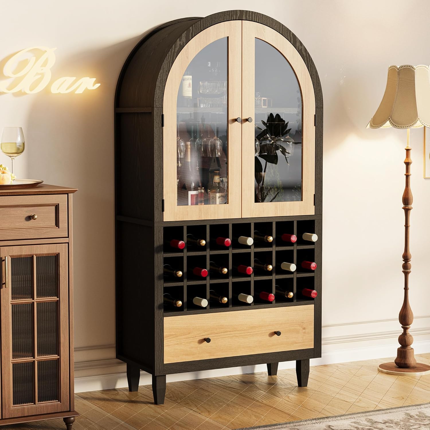 LIKEMET 63" Arched Bar Cabinet with Doors