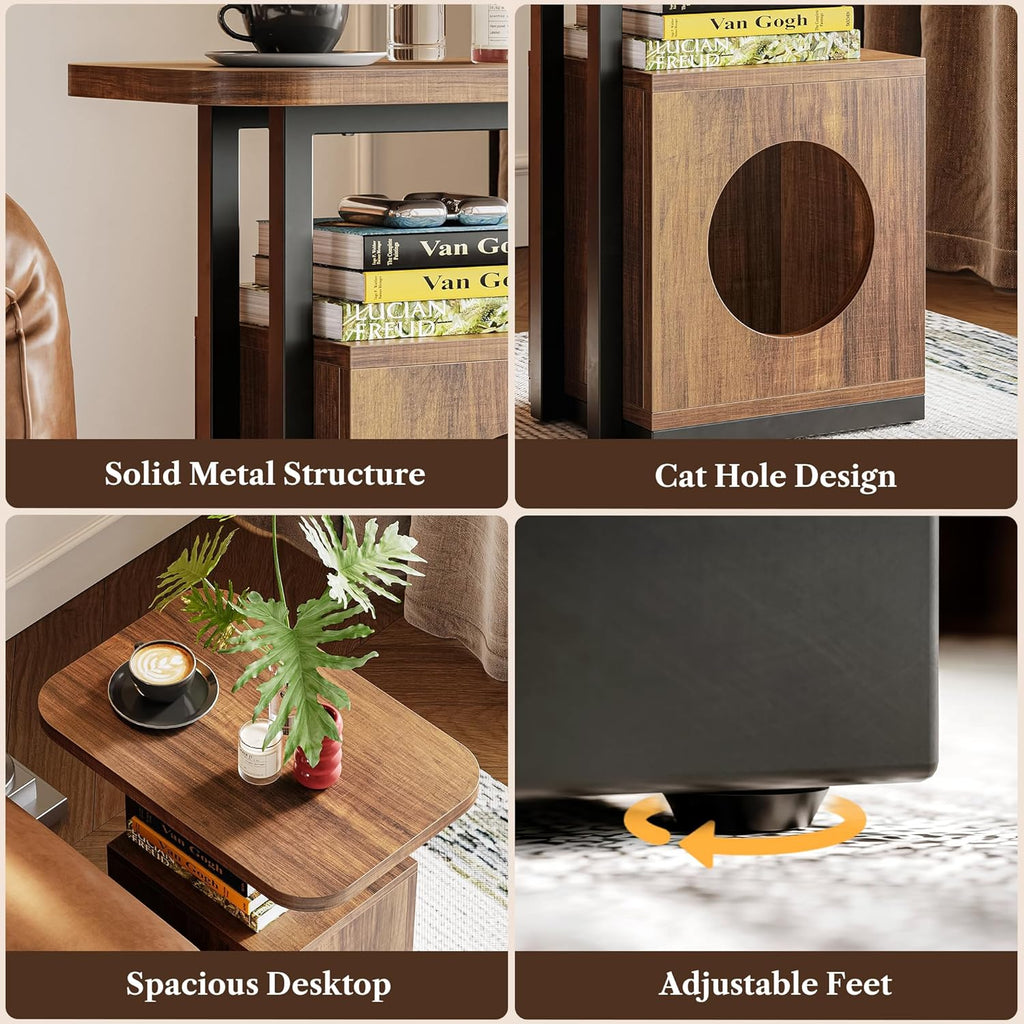 LIKEMET End Table with Cat House（25“）