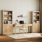 LIKEMET Medieval-style Rattan Bookshelf with Doors（70.9”）