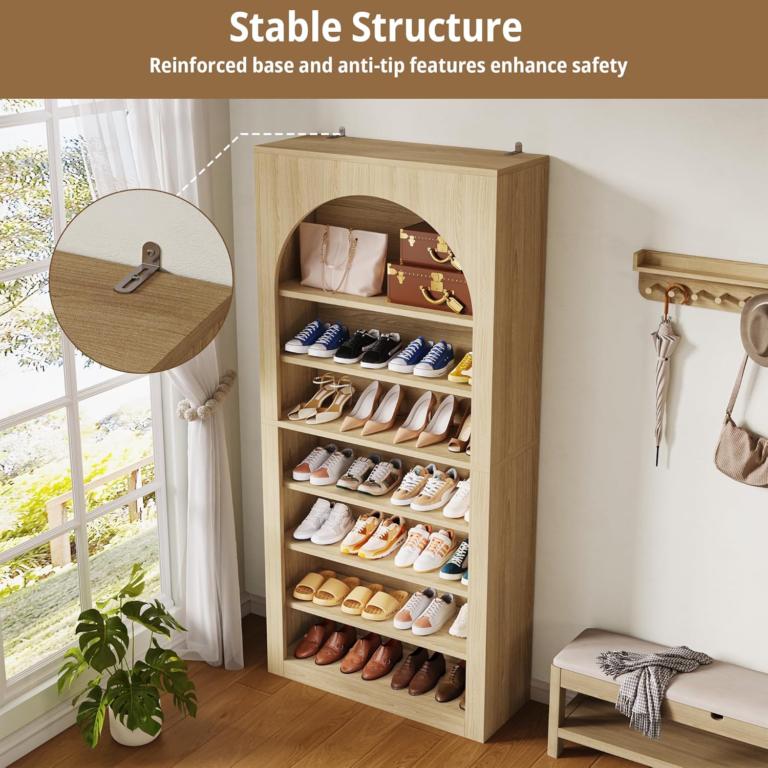 LIKEMET Arched Adjustable Shelf Shoe Cabinet（71“）
