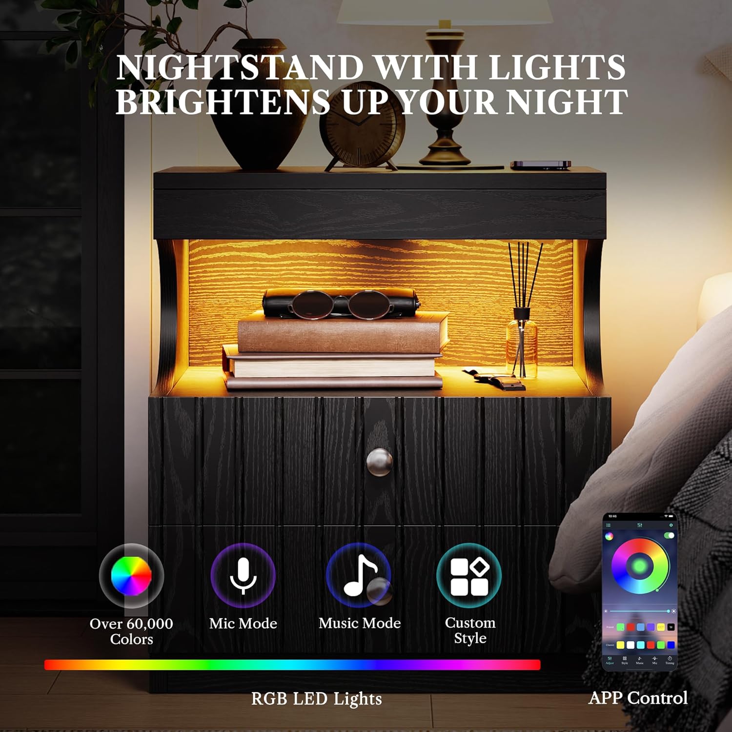 LIKEMET 21" French Nightstand ( LED & Charging Station )