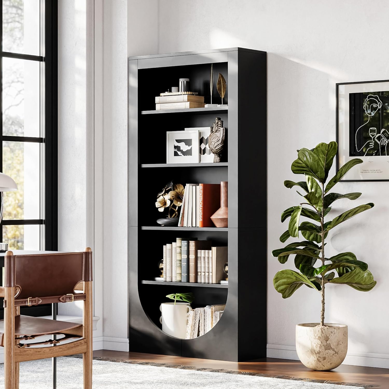 LIKEMET Rotatable Arched Bookcase（71”）