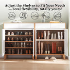 LIKEMET Wooden 4-Tier Shoe Cabinet with Louver Doors