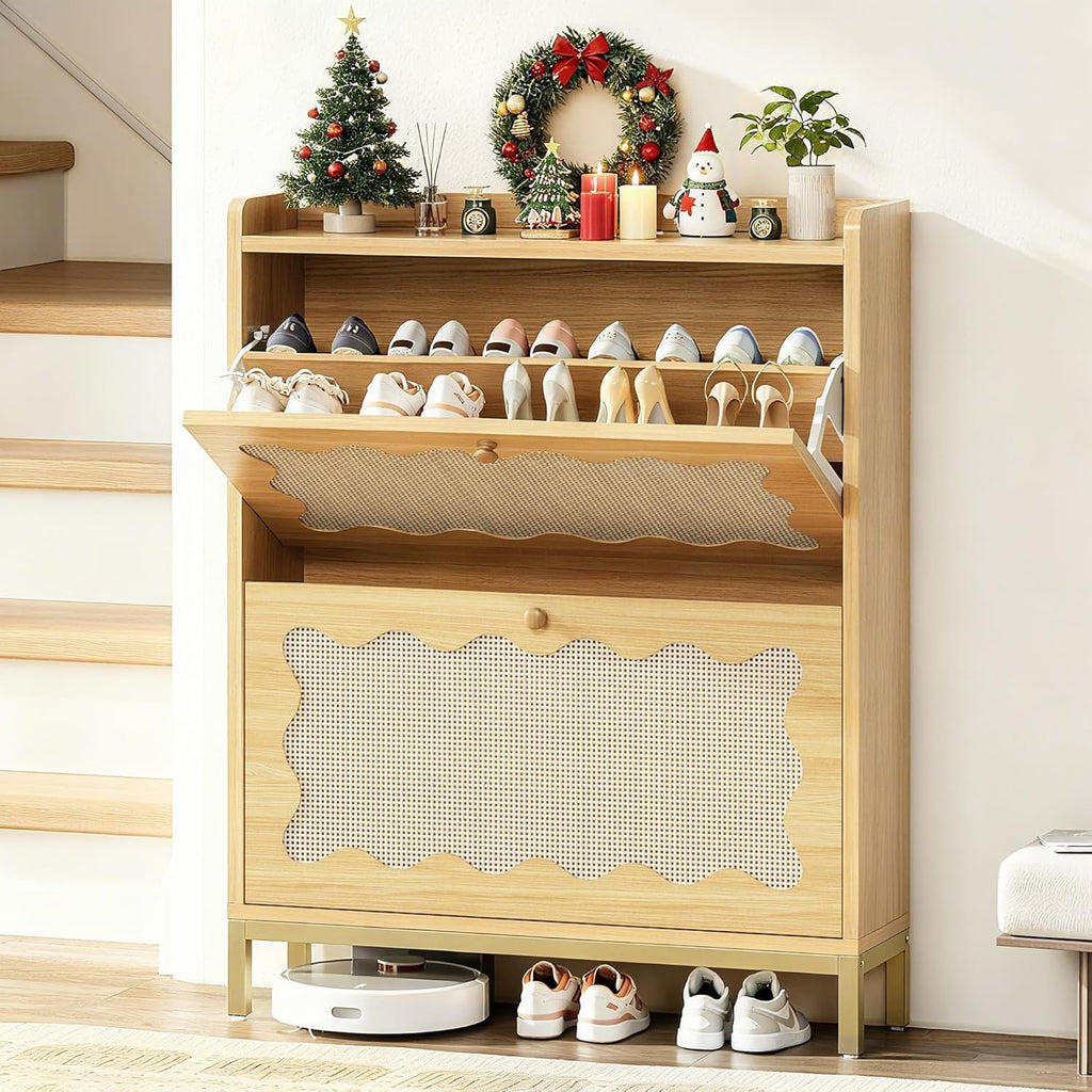 LIKEMET 4-tier Wave-shaped Rattan Shoe Cabinet（31.4“）