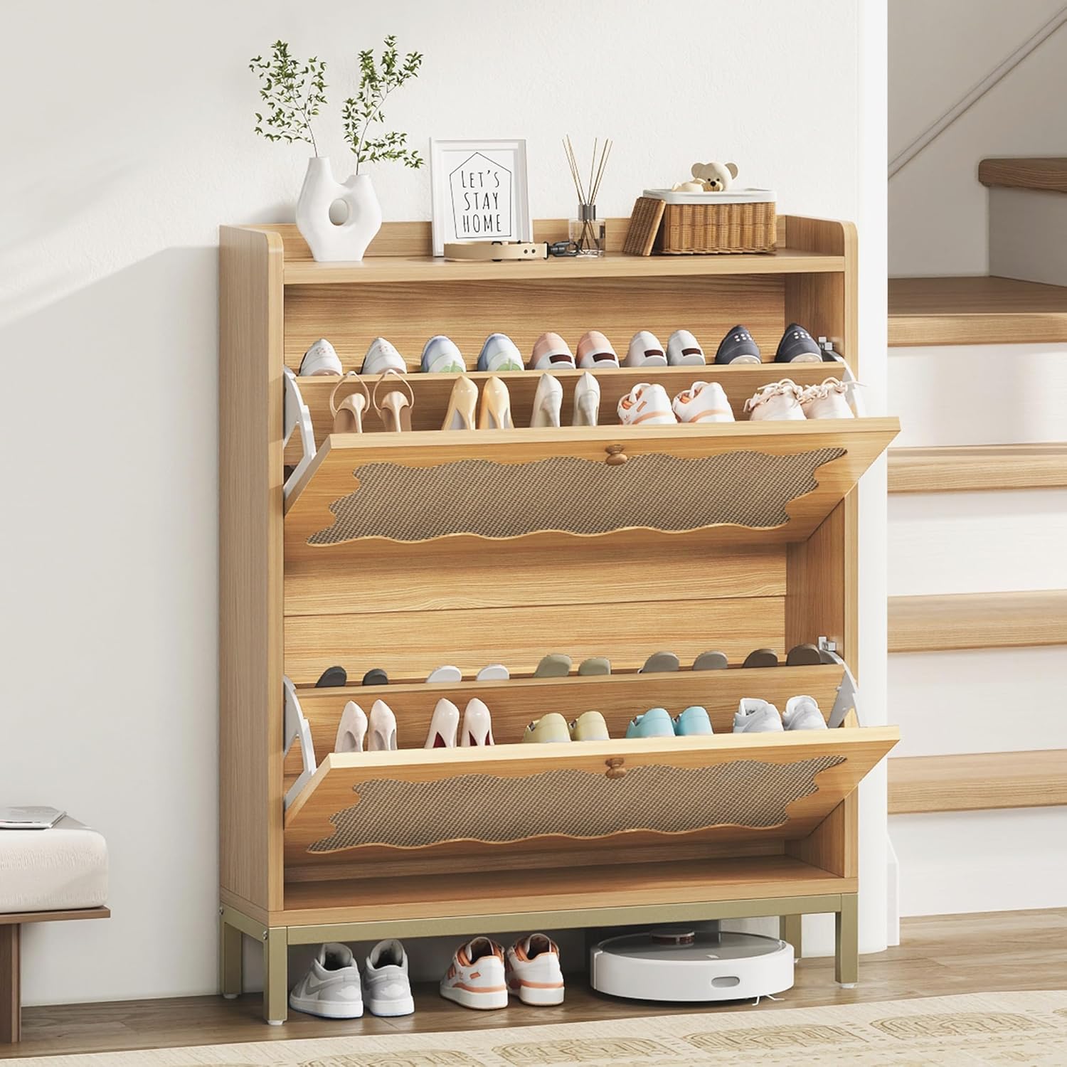 LIKEMET 4-tier Wave-shaped Rattan Shoe Cabinet（31.4“）