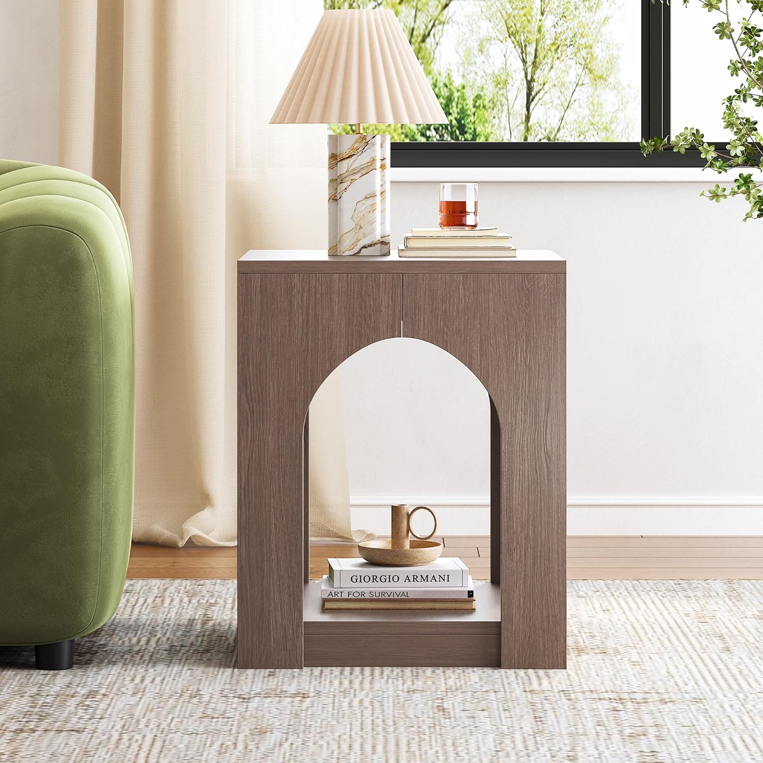 LIKEMET 19.6" Arched Wood End Table