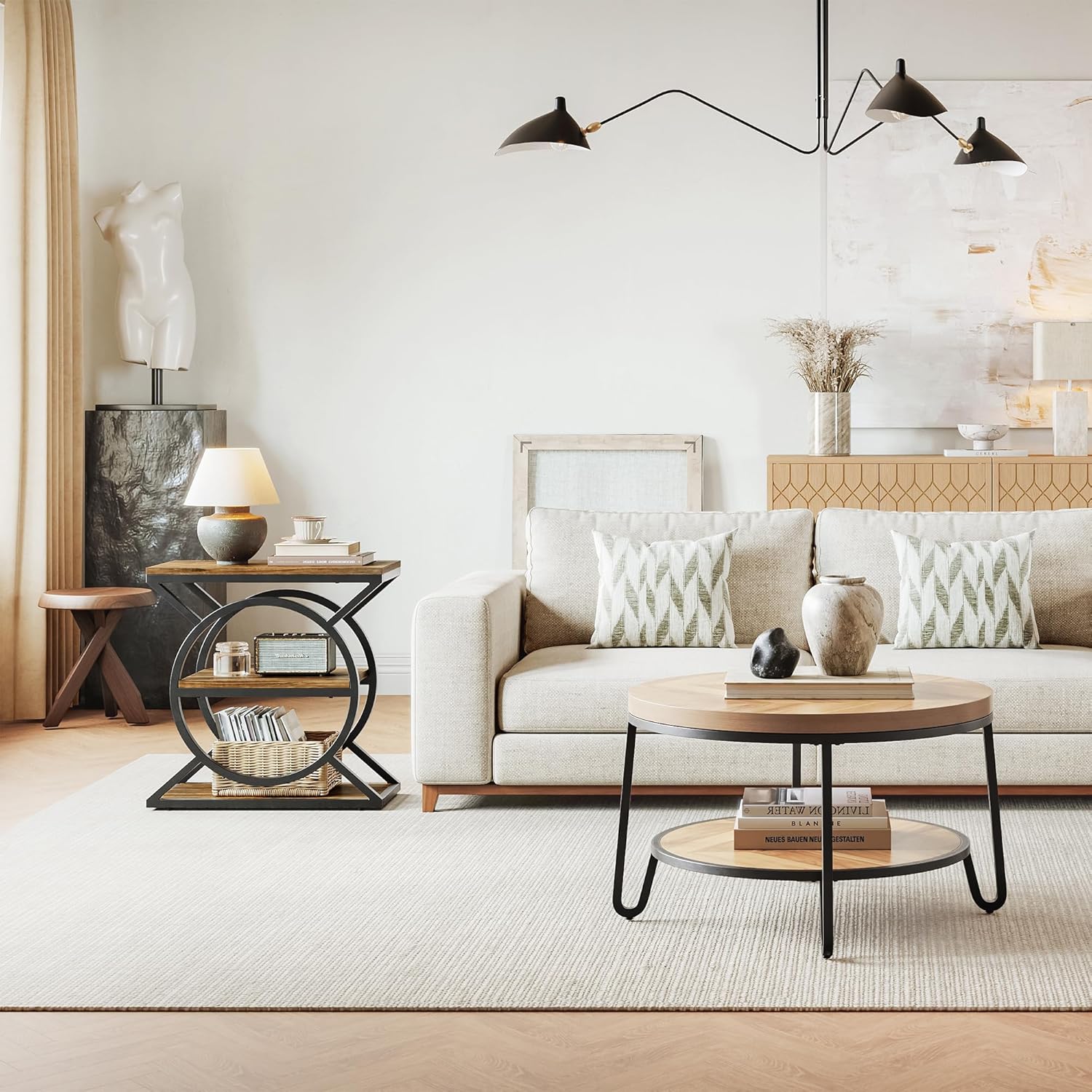 LIKEMET 3-Tier Metal Geometric End Table