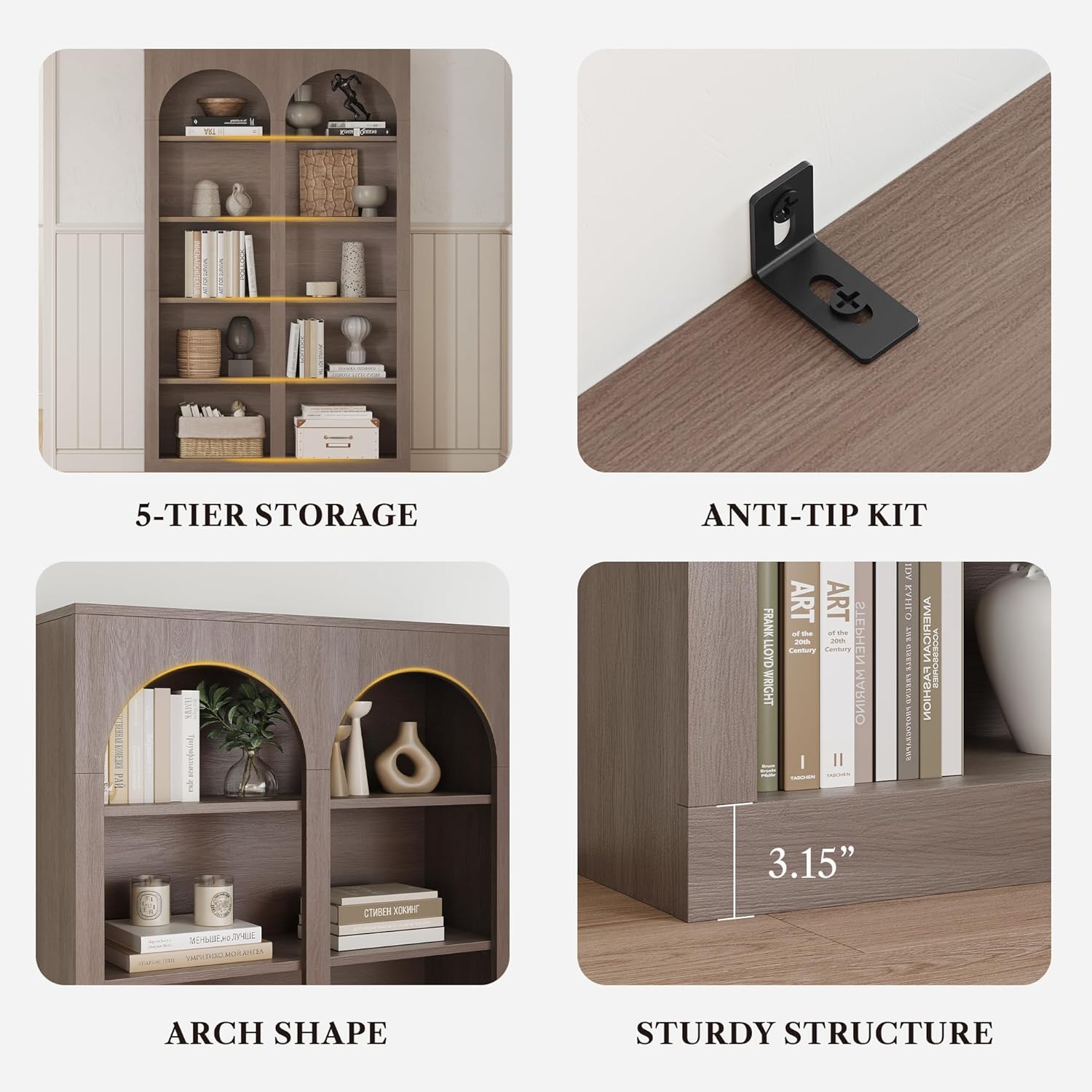 LIKEMET 70.8" Wooden High Arched Bookcase