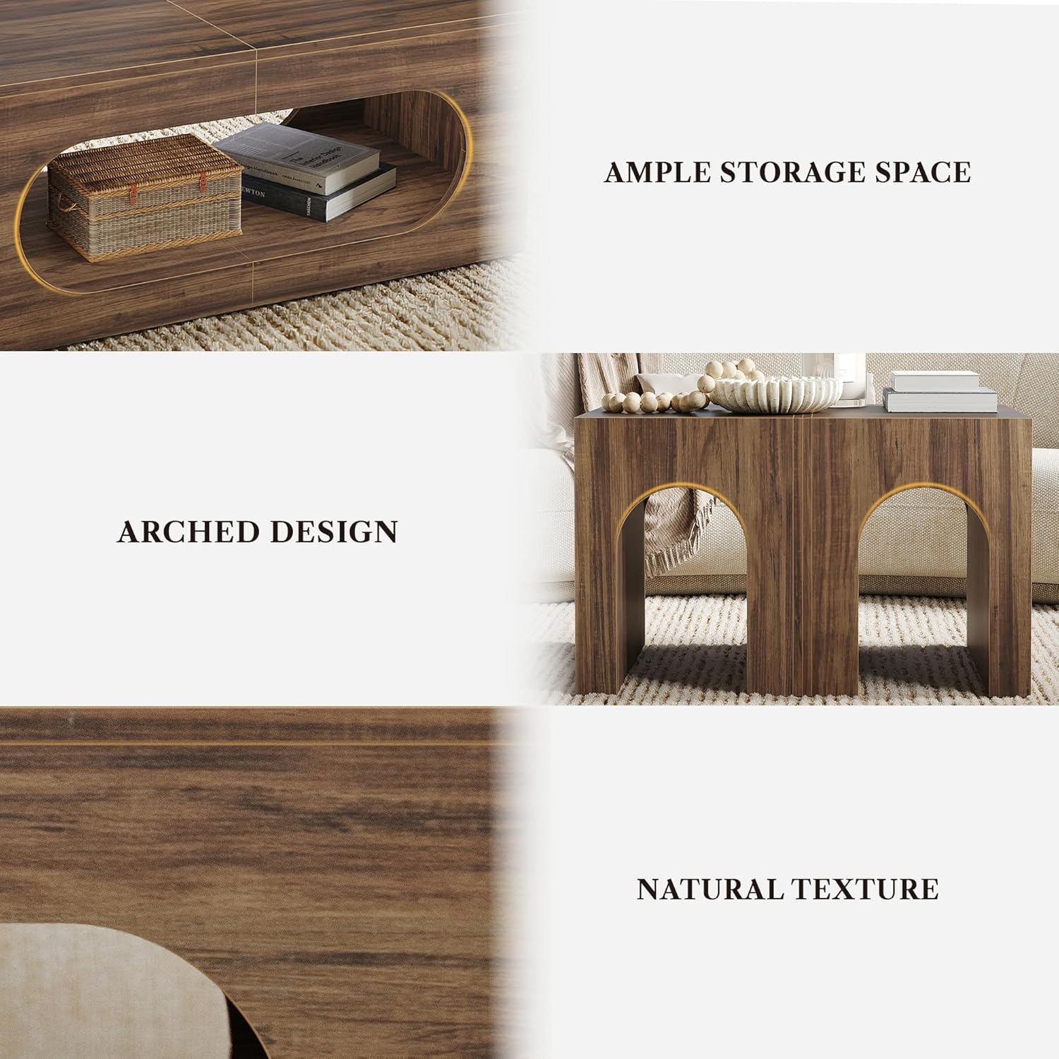 LIKEMET 47.2" Combination Arched Coffee Table