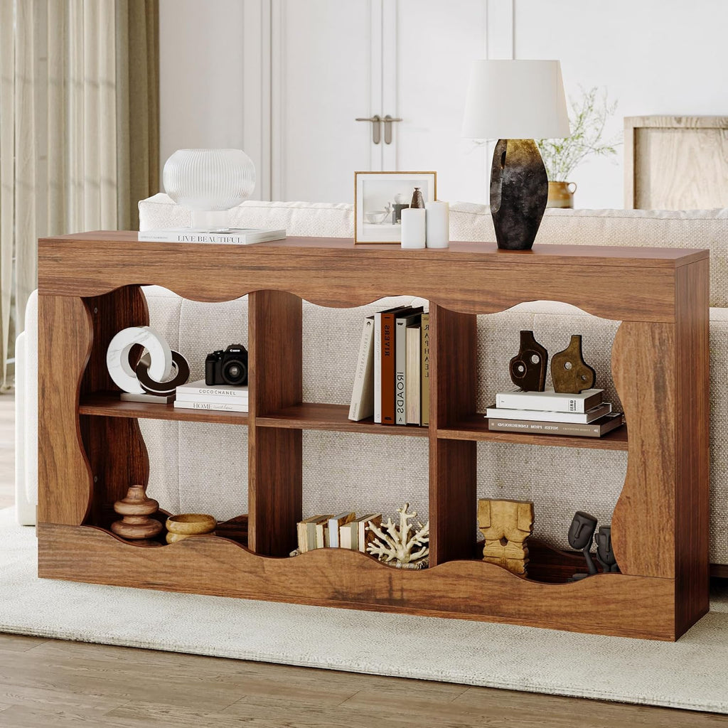 Raithouse 63 Inches Farmhouse Entryway Table, 3-Tier Console Table with 6 Storage, Brown(UPC: 722385213478)