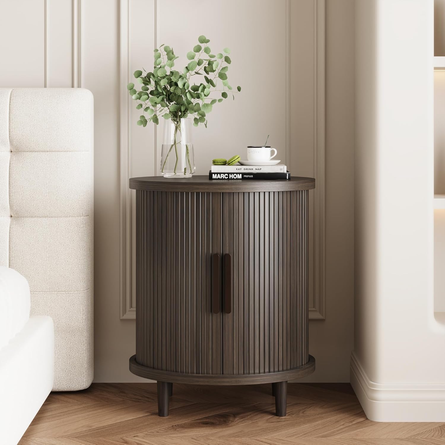 LIKEMET Round Walnut End Table（20“）