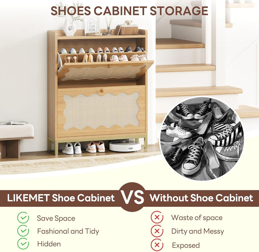 LIKEMET 4-tier Wave-shaped Rattan Shoe Cabinet（31.4“）