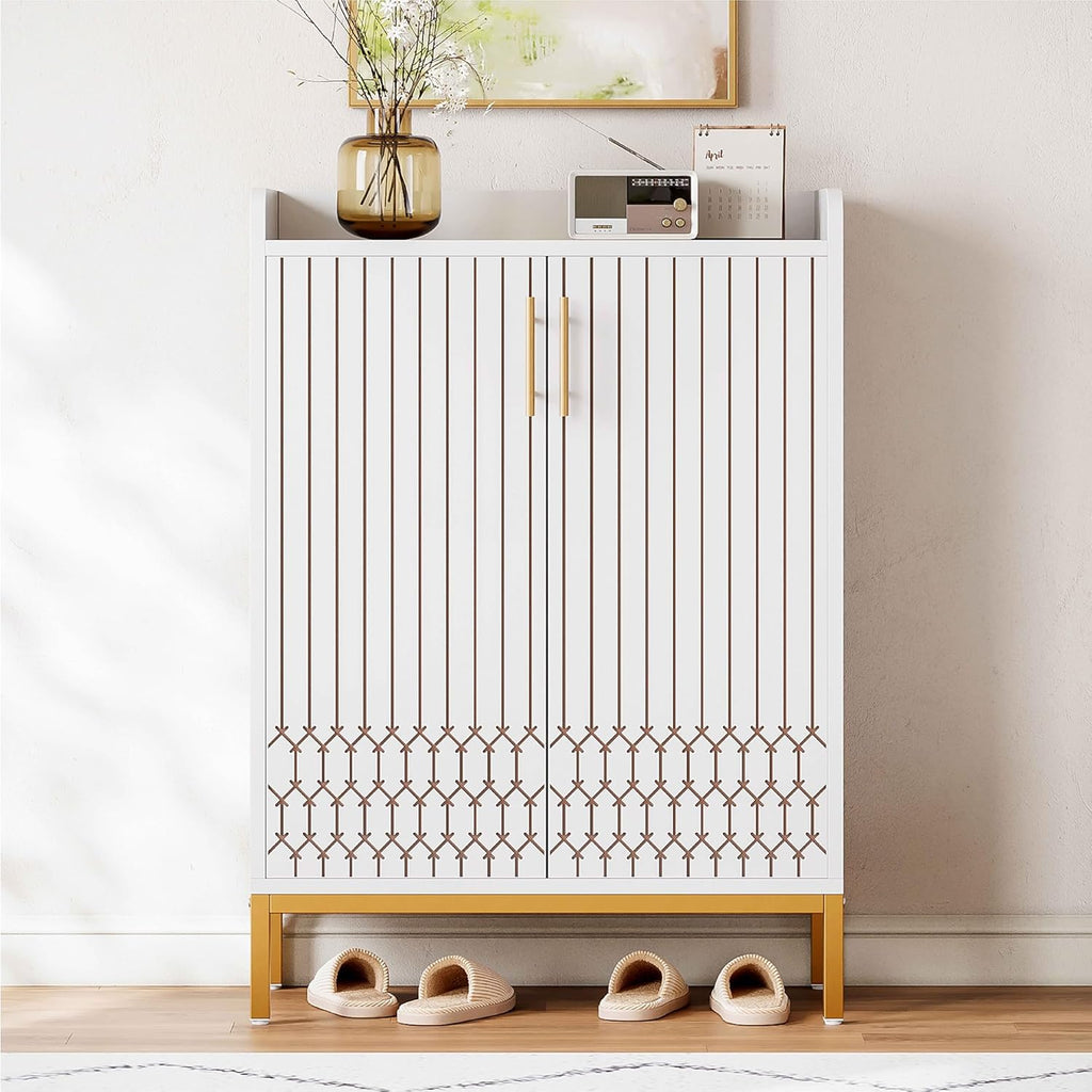 LIKEMET 5-Tier Shoe Cabinet with Carved Lines Doors